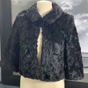 Divided H & M Black Cropped 3/4 Sleeve Textured Faux Fur Lined Jacket Coat Sz 4